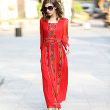 Fashion summer good quality new national style Embroidered loose printed dress ladies silk dress